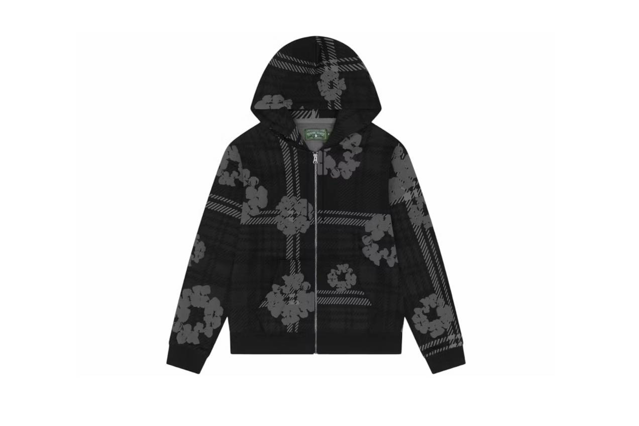 Denim Tears Plaid Cotton Wreath Zip Hoodie Black