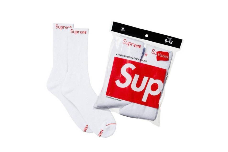 Supreme Hanes Crew Socks (4 Pack) White