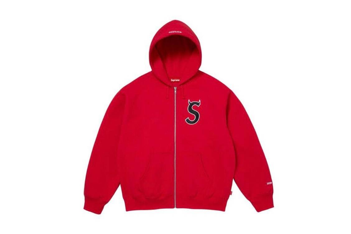 Supreme Devil S Logo Zip Up Hooded Sweatshirt Red