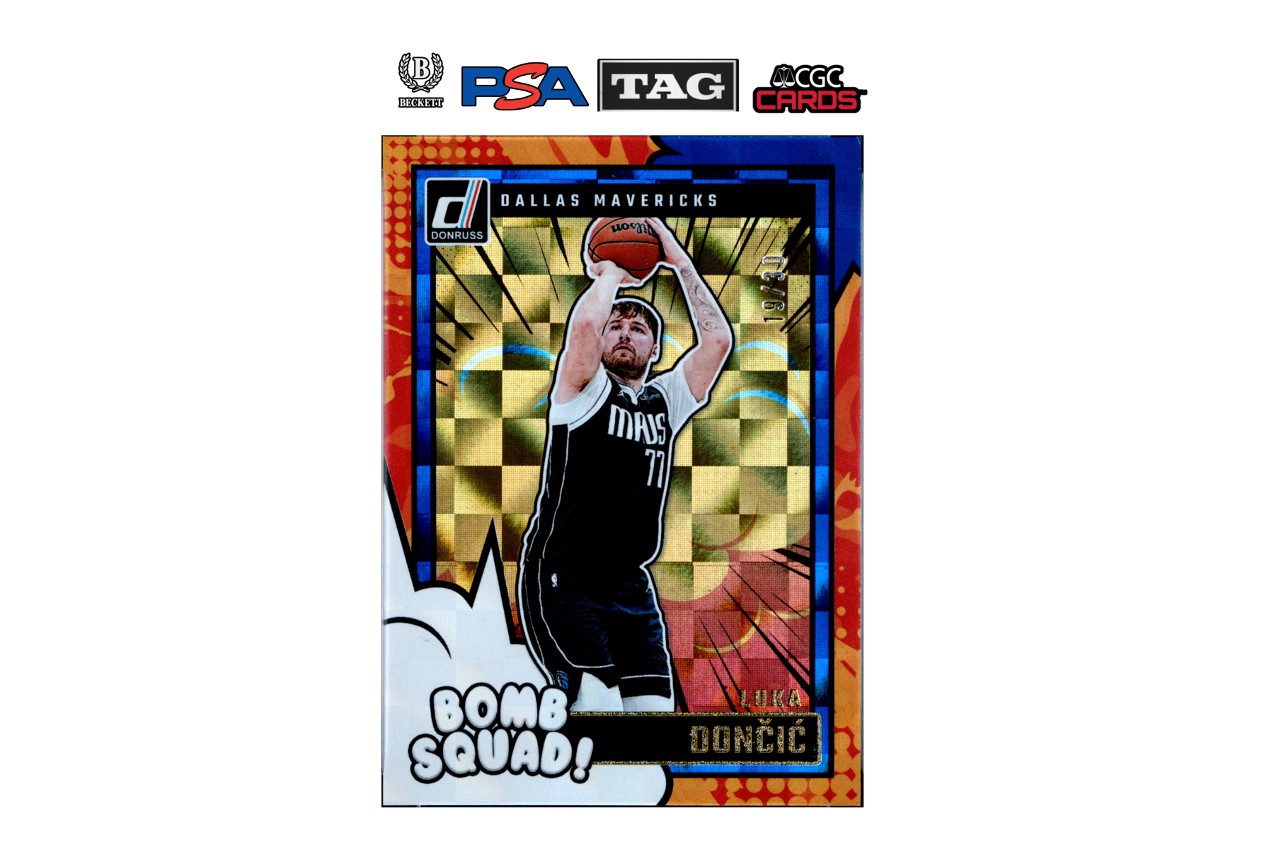 2024-25 Panini Donruss Luka Doncic #16 Bomb Squad Blue Checkerboard /30