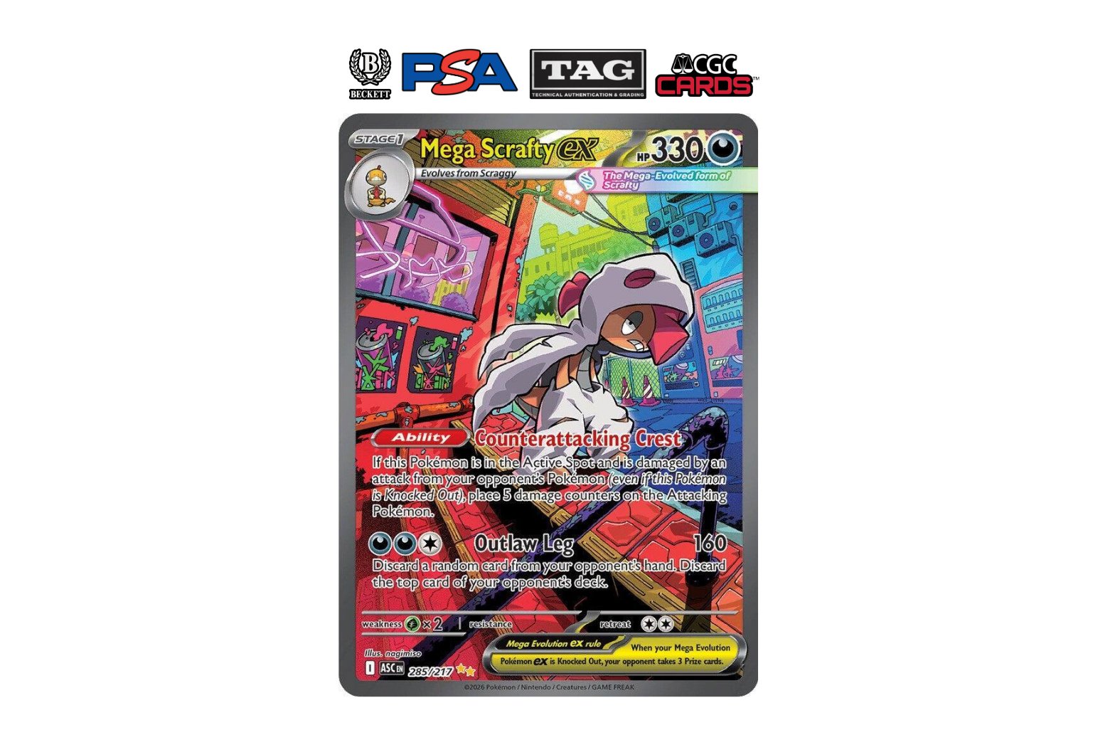  2026 Pokémon Mega Evolution Ascended Heroes Mega Scrafty EX Special Illustration Rare 285/217