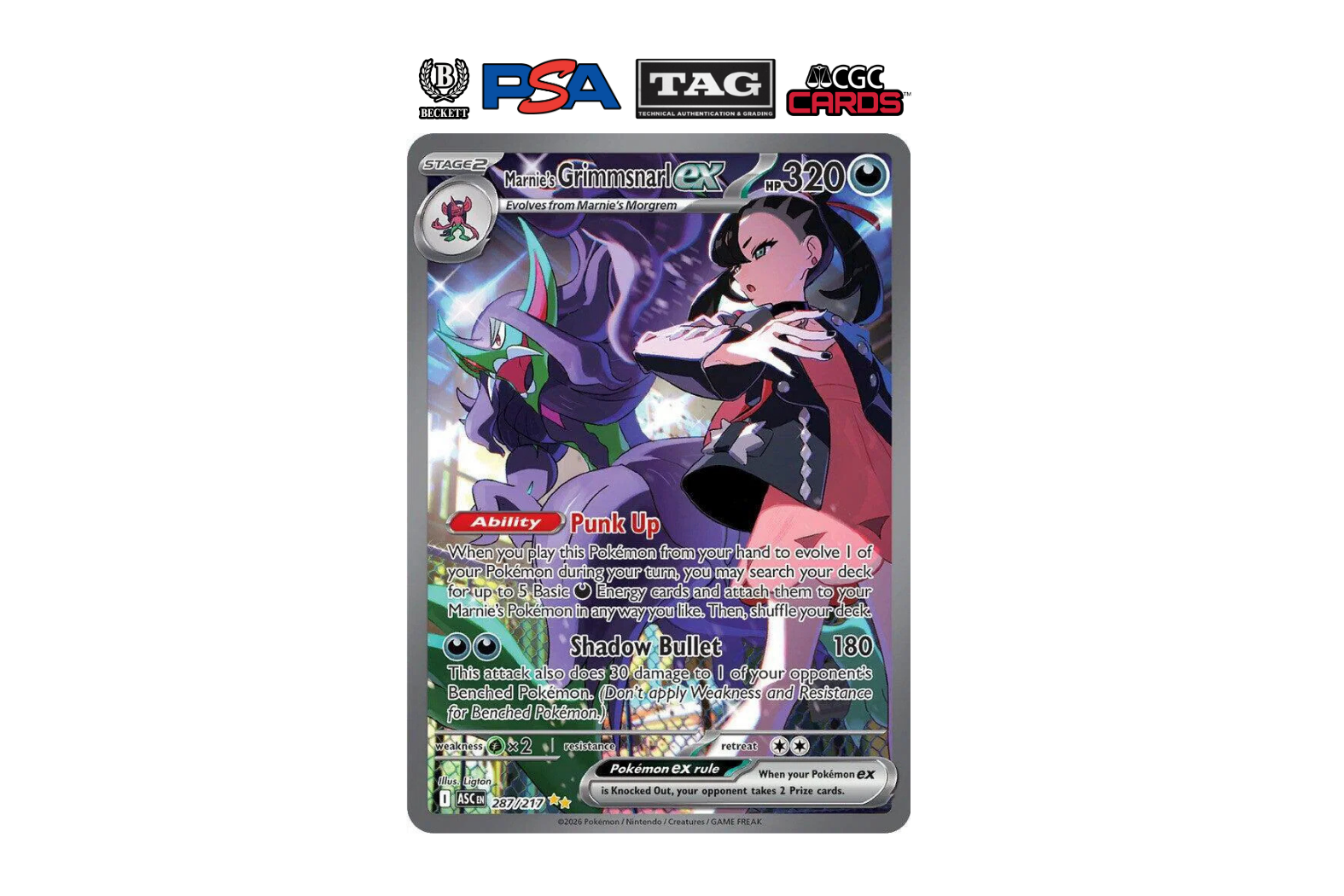  2026 Pokémon Mega Evolution Ascended Heroes Marnie's Grimmsnarl EX Special Illustration Rare 287/217