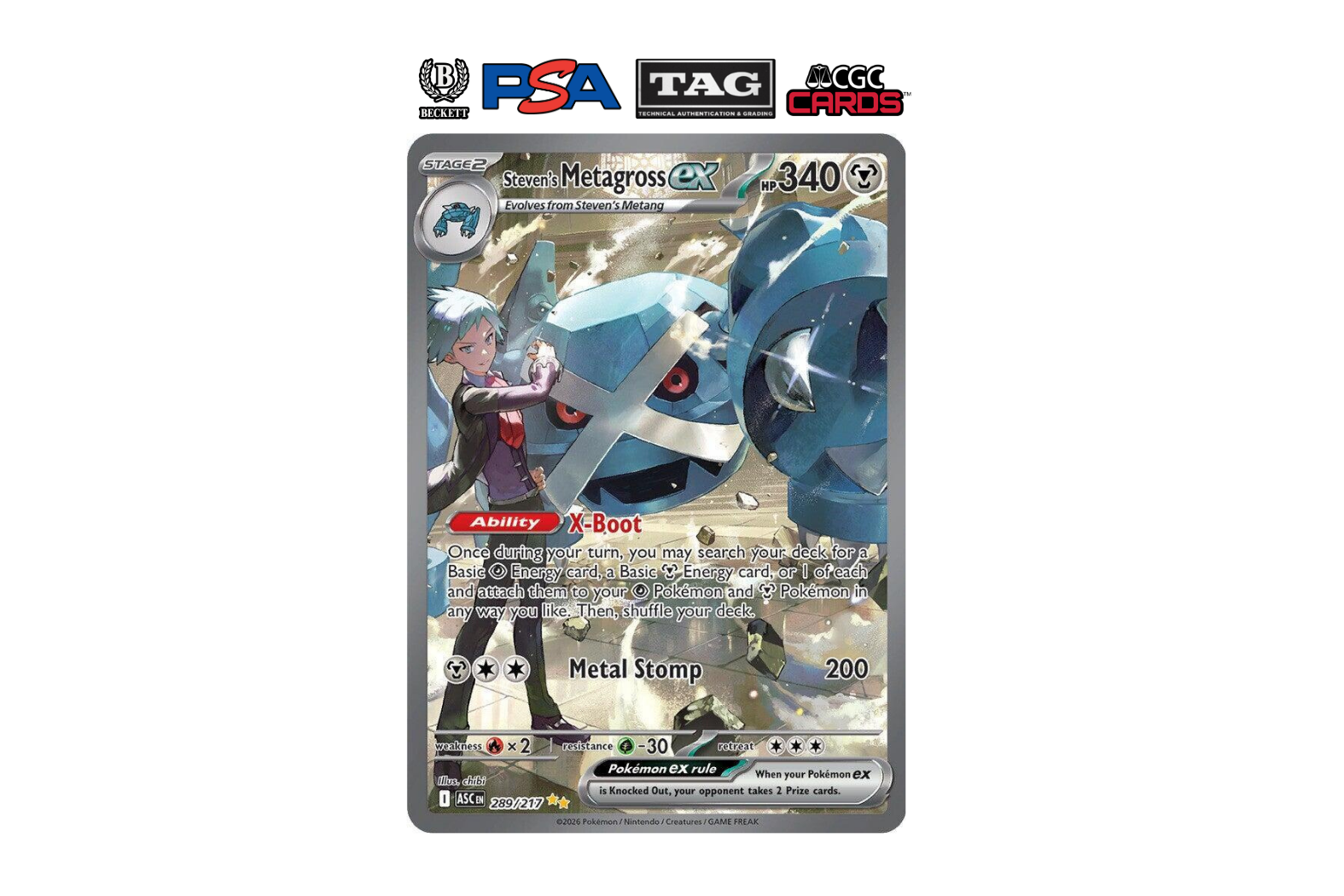  2026 Pokémon Mega Evolution Ascended Heroes Steven's Metagross EX Special Illustration Rare 289/218
