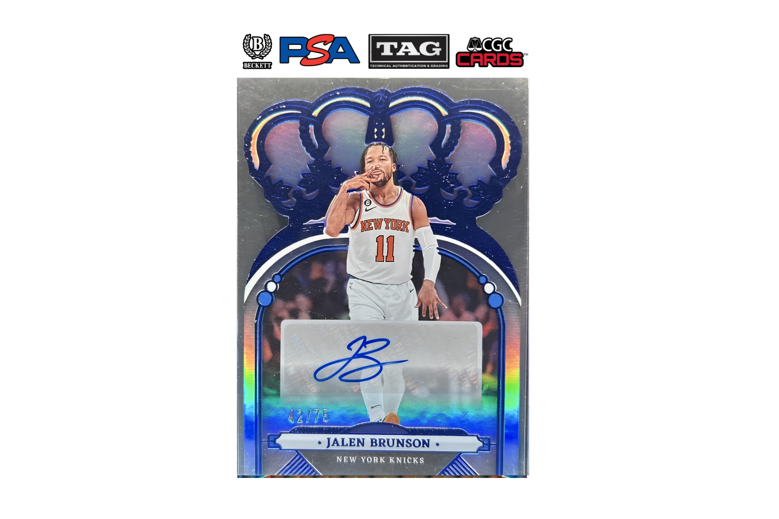 2022-23 Panini Crown Royale Jalen Brunson #CA-JBR Crown Autograph Die-Cut Blue /75