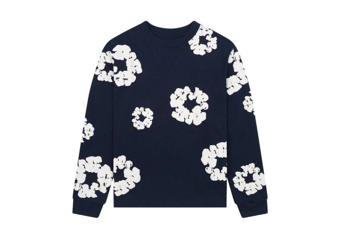 Denim Tears Long Sleeve Cotton Wreath T-shirt Navy 