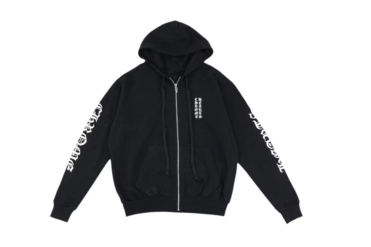 Chrome Hearts Vertical Logo Zip Up Hoodie Black/White